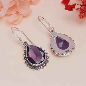 Pendientes de Plata de Ley con Amatista Chapados en Oro, Hechos a Mano, con Piedras Preciosas Moradas, Joyería de Fiesta para Regalo de Mujer - Product Image 4