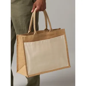 Borse Promozionali Personalizzate in Cotone con Tasca in Juta per Merchandising - Product Image 1