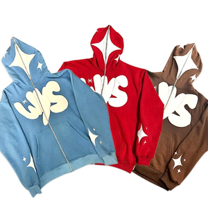 Mens Heavyweight French Terry Fleece Custom And Design Logo Oversized Embroidered Drop Shoulder <b>Full</b> Face <b>Zip</b> Up Zipper <b>Hoodie</b> - Product Image 2