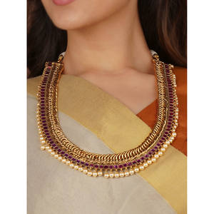 Collar de Templo Jadau Chapado en Oro Antiguo de Color Rosa, con Diamantes y Perlas, Estilo Religioso, Cadena con Forma de Número, Ajustable, Dori/Hilo - Product Image 2