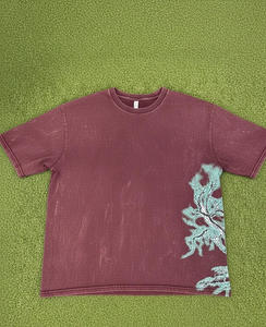 T-shirt en coton noir uni de haute qualité, style streetwear, délavé à l'acide, impression sérigraphique, coupe oversize pour hommes - Product Image 1