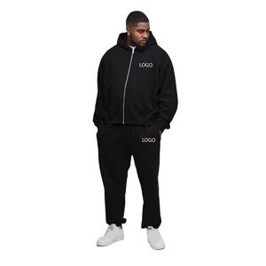 Ensemble de survêtement unisexe streetwear noir personnalisé, pull à capuche et pantalon de survêtement ample à jambe évasée avec logo en strass, vêtements chauds, vente flash - Product Image 1