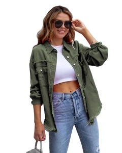 Blouson vintage en denim perlé pour femme, manteau bleu brodé d'automne, vêtements d'extérieur imprimés à col rabattu, Jaqueta lavé - Product Image 1