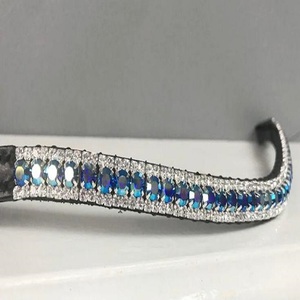 Impresionante zafiro AB cristales 3 filas Mega Bling hecho a mano cuero genuino Horse Brow Band en todos los tamaños y colores personalizados - Product Image 4