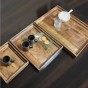 Grand plateau de lit décoratif en bois ottoman ou plateau TV plateaux de service en bois d'acacia avec poignées - Product Image 4