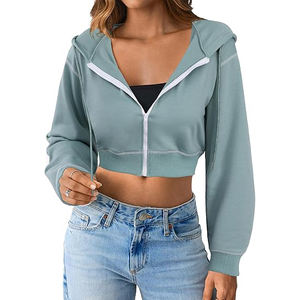 Sweat à capuche pour femme, tendance, sexy, court, à capuche, en coton, manches longues, streetwear chic, décontracté - Product Image 1