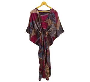<b>Women's</b> V-Neck Short Sleeve Full-Length Kimono <b>Robe</b> 100% Silk Floral Print Quick <b>Dry</b> Drawstring Closure Summer Casual Wear - Product Image 4