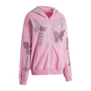 Venta en línea Logotipo personalizado Sudadera con capucha de diamantes de imitación de lujo Diseño de brillo personalizado para mujeres Proveedor de ropa de calle - Product Image 5