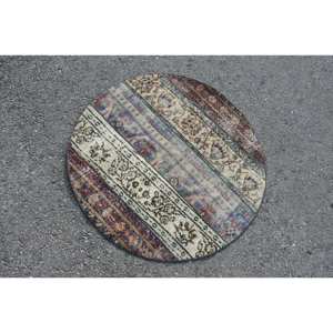 พรมขนแกะสไตล์ตุรกีโบราณขนาด3'1x3'1ฟุตดีไซน์แบบเย็บปะติดปะต่อกันสีน้ำตาลยางขนกระต่ายเทียมทรงสี่เหลี่ยมโถงทางเดินสำหรับตกแต่งห้อง - Product Image 4