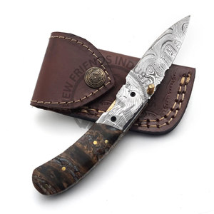 Couteau de poche pliant damas fait main lame en acier à haute teneur en carbone poignée en feuille de résine naturelle pour Camping chasse survie en plein air - Product Image 6