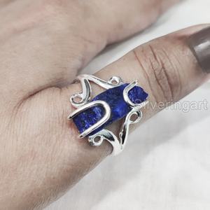 Bague pour femme en pierre brute, Lapis-lazuli naturel, style hippie, en fil, en argent sterling 925, pour Noël - Product Image 4