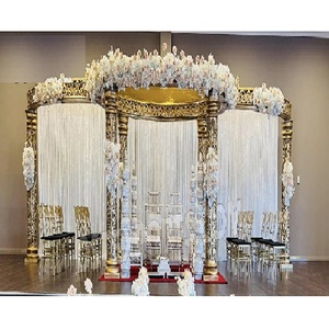 Mandap de diseño dorado glorioso para bodas económicas, estilo clásico, mandap Jali dorado tallado, mandap de FRP para bodas en Virginia - Product Image 1