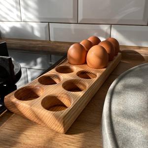 Soporte para huevos de madera hecho a mano, Decoración de cocina de granja rústica, Bandeja para Huevos de madera natural - Product Image 5