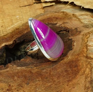 Bague en forme de poire en argent sterling 925 faite à la main cadeau de noël bohème agate rose du Botswana ciblée pour les chrétiens - Product Image 3