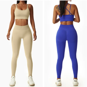 Conjuntos de gimnasio para mujer, Sujetador deportivo de 2 piezas, conjunto de Yoga sin costuras con espalda cruzada, mallas para correr, ropa de gimnasio, traje de Yoga Atlético - Product Image 3