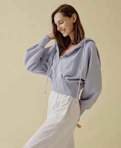 Sweat à capuche surdimensionné personnalisé haut court pull à capuche décontracté hiver tricoté surdimensionné décontracté solide sweats à capuche tricotés pour femme - Product Image 6
