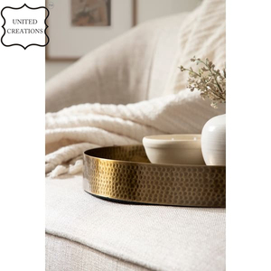 Rond martelé Premium luxe fantaisie moderne nouveau Design plateau de bar en cuivre pur cuivre et laiton plateau cuisine - Product Image 3