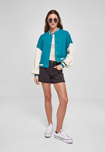 Veste bomber universitaire oversize pour femme, couleur vert eau, avec col montant, imprimé, réversible, coupe-vent - Product Image 5