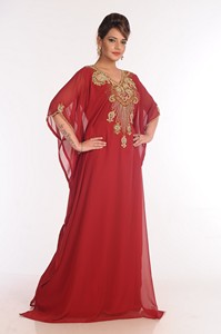 Georgette Maroon Embroidered Islamic <b>Kaftans</b> - Product Image 3