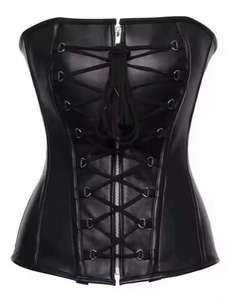Entrenador de cintura gótico OEM ODM Busk frontal sobre el busto Bustier Moldeadores deshuesados de acero Cierre de cordones Paneles de modestia Característica - Product Image 1