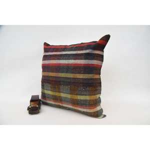 Oreiller à motif tartan multicolore 24x24 pouces Vintage Wool Kilim Plaid Woven Technique - Product Image 3