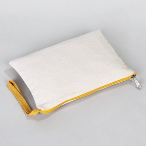 Durable & Stylish <b>Yellow</b> Zippered <b>Clutch</b> <b>Bag</b> 8x6 Inch Plain Cotton Denim Pouch Blank Makeup Organizer with Logo Pattern Cosmetic - Product Image 3