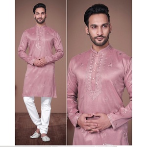 Indian Designer <b>Men's</b> Premium Quality Heavy Super Silk With heavy Embroidery Work Raymond Cotton Kurta Exclusive Party <b>Wear</b> - Product Image 1