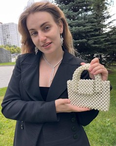 Ivory Pearl Beaded Hobo <b>Bag</b> Handmade Statement Purse | Elegant Bead Shoulder <b>Bag</b> | Modern Style Bridal Handbag | Large Wardrobe - Product Image 2