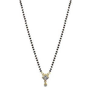 Collier Kriaa Blanc Mangalsutra Autrichien Plaqué Or Chaîne Fine Modèle 1500683 - Product Image 1