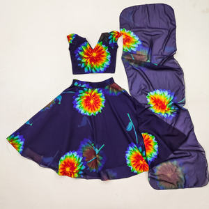 Shoryam, Elegante Lehenga Choli Azul Jasud para Niñas, Blusa con Mangas con Volantes, Falda de Organza Floral, Largo hasta el Suelo, para Fiestas Infantiles - Product Image 1