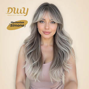 ซิโมน -DWY วิกผมสังเคราะห์แบบไม่ต้องใช้กาว ความยาวแบบยาว ตัดเป็นชั้นๆ ลอนคลื่น สีเทาไล่ระดับสีเทาอ่อน ลูกไม้โปร่งใส คุณภาพสูง ทนความร้อน - Product Image 4