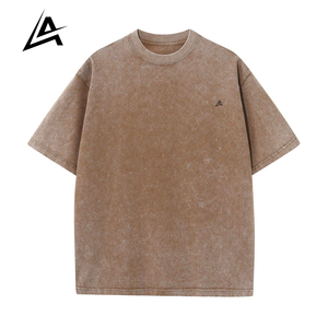 T-shirt AIFRAN surdimensionné vintage en coton 100% délavé avec logo minimaliste, sans col, streetwear décontracté pour l'été - Product Image 1
