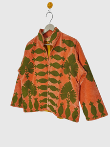 Chaqueta de Terciopelo con Cuello Mao y Patrón de Cactus Bordado, Manga Larga, Corte Regular, para Adultos, Ropa de Otoño - Product Image 3