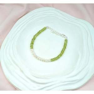 Gold-Plated Peridot & Freshwater Pearl Bracelet with Ball-Shaped Diamonds Trendy Religious <b>Charm</b> <b>Bangles</b> for Parties and Gifts - Product Image 3