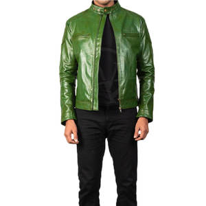 Chaqueta de Cuero Vacuno para Hombre, Talla Grande, Color Sólido, Cuello Alto, Estilo Urbano, Resistente al Viento, Ecológica, para Uso en Exteriores - Product Image 1