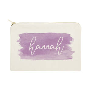 Personalized Name Purple Watercolor Cosmetic Bag Large PU Travel <b>Makeup</b> Pouch Zipper Closure Portable Outdoor <b>Case</b> Simple Letter - Product Image 1