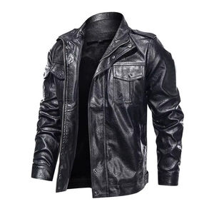 Veste bomber en cuir véritable noir pour homme avec col rabattu élégant - Product Image 2