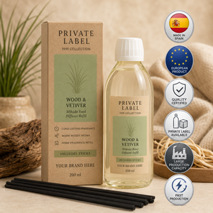 Private Label Wood & Vetiver <b>Reed</b> <b>Diffuser</b> Refill 200ml OEM | Mikado Refill with Sticks | Spain EU - Product Image 1