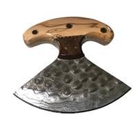 Handgemaakt Ulu Mes Met Regendruppel Damascus Stalen Mes Houten Handvat Villen Skinner Met Lederen Schede Moq 5 Stuks