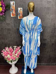 Traje Palazzo kaftan de color cielo ligero de tendencia en impresión digital con tela Georgette para ropa de mujer India pakistaní - Product Image 2