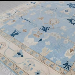 NOEUDS RUG bleu crème haute qualité noué à la main moderne Oushak tapis 5x7 pour salon hôtels chambre à coucher tapis brodé - Product Image 6