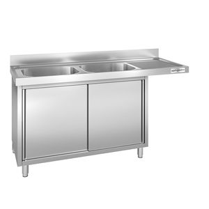 Évier de lave-vaisselle professionnel avec armoire PREMIUM - 1800x700mm - 2 bacs, bac gauche - Product Image 1