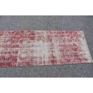 Alfombra turca Vintage de 2,3x5,4 pies, Alfombra de lana tejida plana roja y Beige con respaldo de látex para decoraciones de sala de estar - Product Image 3