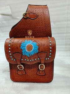 Bolsa de Silla de Montar ADEEFA de Cuero con Hermosa Flor de Caballo, Hecha a Mano, Estilo Occidental, para Caballos, para Paseos a Caballo, Campamento y Almacenamiento al Aire Libre. - Product Image 1