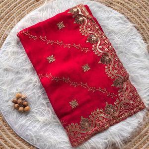 Saree traditionnel en soie douce de créateur indien avec un beau travail de broderie pour les mariages et les fêtes - Product Image 1