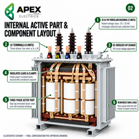 Transformateur de distribution immergé dans l'huile APEX S13-M 630-1600 kVA 33/35 kV/690 V pour postes de transformation industriels IEC 60076