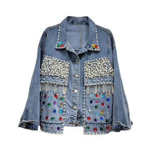 Veste en jean décontractée de qualité supérieure 2025, veste brodée personnalisée pour hommes, nouvelle veste en jean élégante de haute qualité, veste en strass - Product Image 1