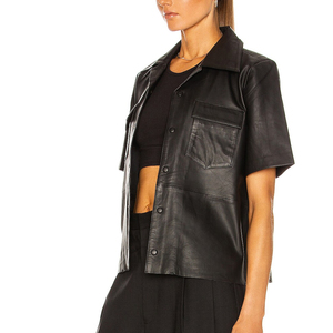 Chemises en cuir pour femmes de haute qualité, vêtements décontractés, logo personnalisé sur le devant, prix de gros bon marché, chemises en cuir pour femmes - Product Image 5