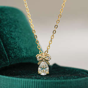 Collier pendentif tendance en argent sterling 925 avec nœud papillon, moissanite certifiée 2 carats, couleur D, bijoux en forme de larme pour femmes - Product Image 3