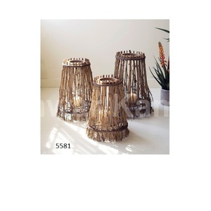 Set of 3pcs Natural <b>Bamboo</b> and Wood <b>Lanterns</b> Metal Christmas Decor for Home Living Room Dining Room Decoration - Product Image 1